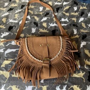 Fringed Tan Shoulder Bag